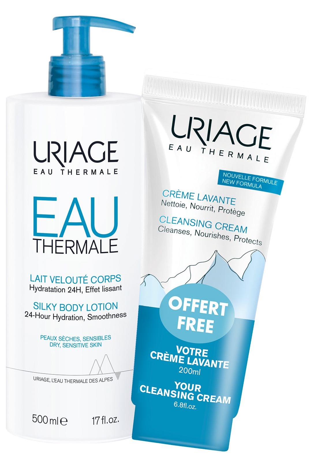 URIAGE EAU THERMALE SILKY BODY LOTION 500ML + CLENSING CREAM LOSION 200ML GRATIS - Аптека Хигија - 1422482
